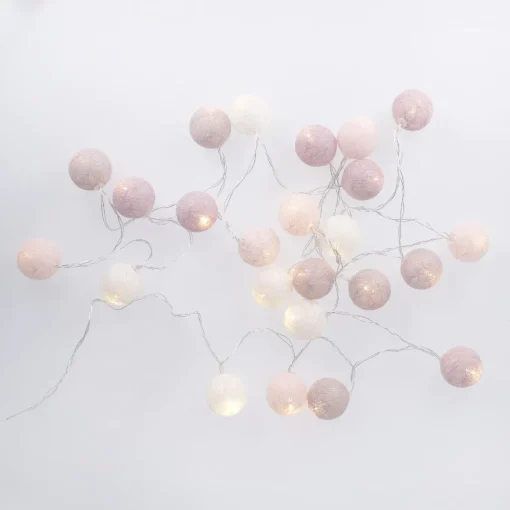 NANU-NANA Lichterwelt*LED-Lichterkette Textilball, Pink/weiß/lila, 24er
