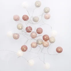 NANU-NANA Lichterwelt*LED-Lichterkette Textilball, Hellgrau/pink, 24er
