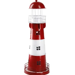 NANU-NANA Deko-Objekte|Windlichter & Laternen*Windlicht Leuchtturm, Rot/weiß, 36 Cm
