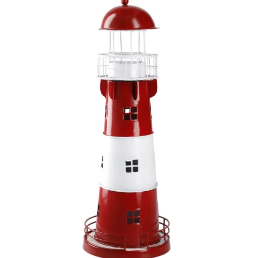 NANU-NANA Deko-Objekte|Windlichter & Laternen*Windlicht Leuchtturm, Rot/weiß, 36 Cm