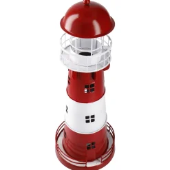 NANU-NANA Deko-Objekte|Windlichter & Laternen*Windlicht Leuchtturm, Rot/weiß, 36 Cm